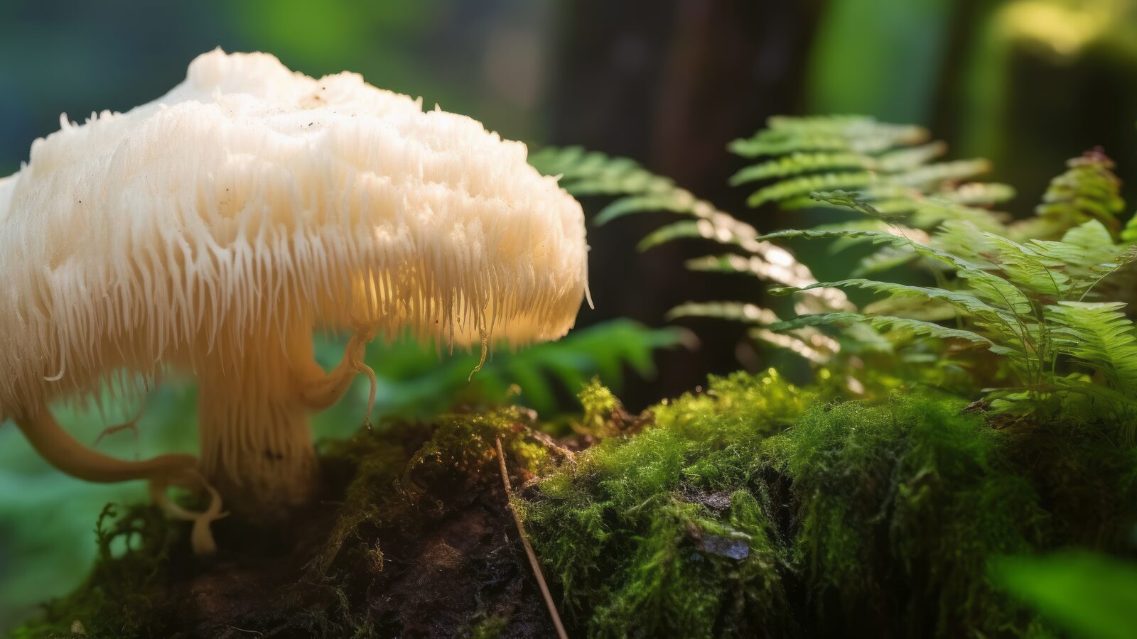 Lion's mane mushroom in forest