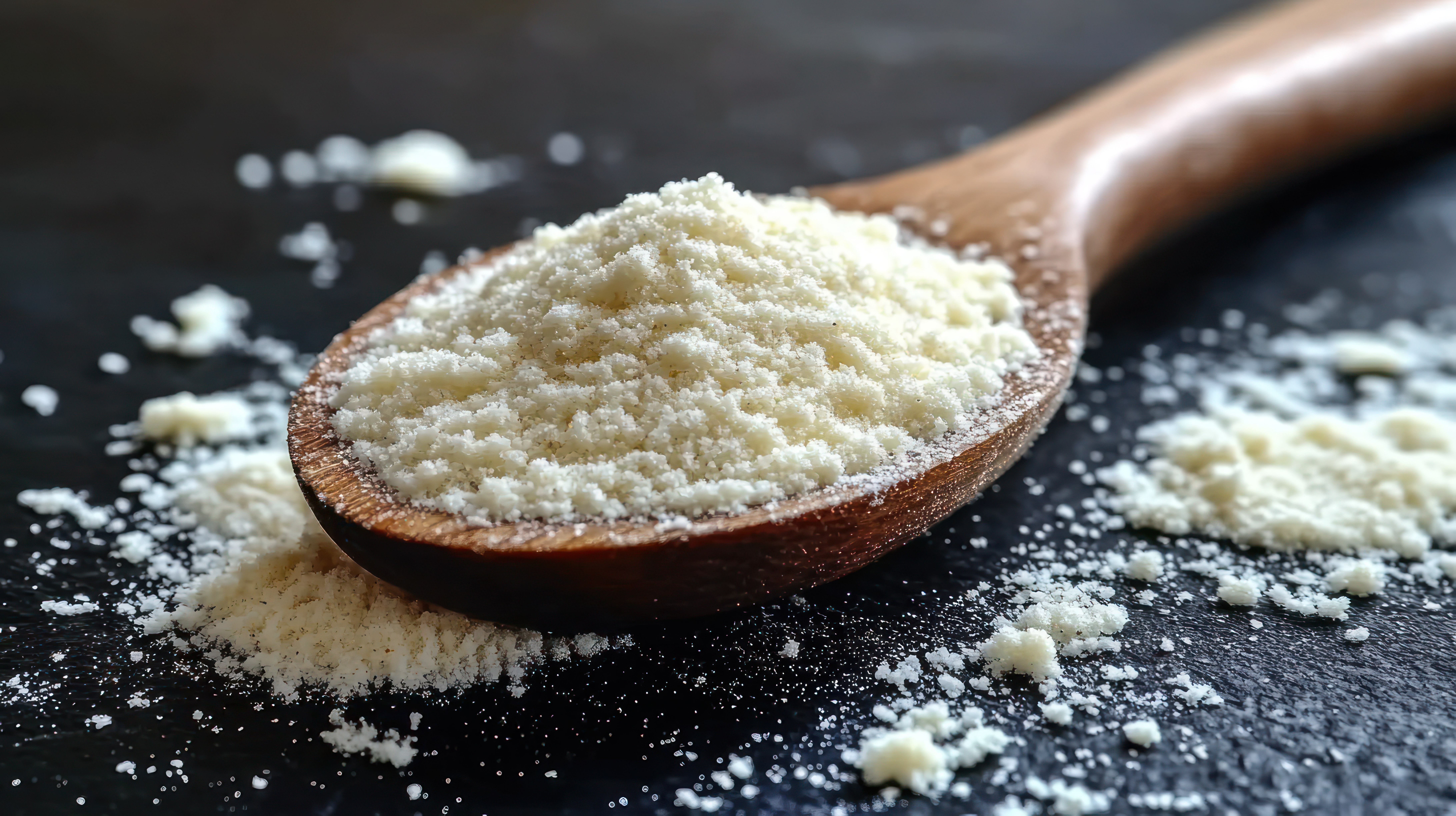 Fine white oil powder on dark slate